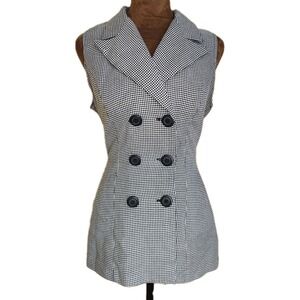 Vintage Long Vest Black White Houndstooth Office Preppy 90s Academia S‎